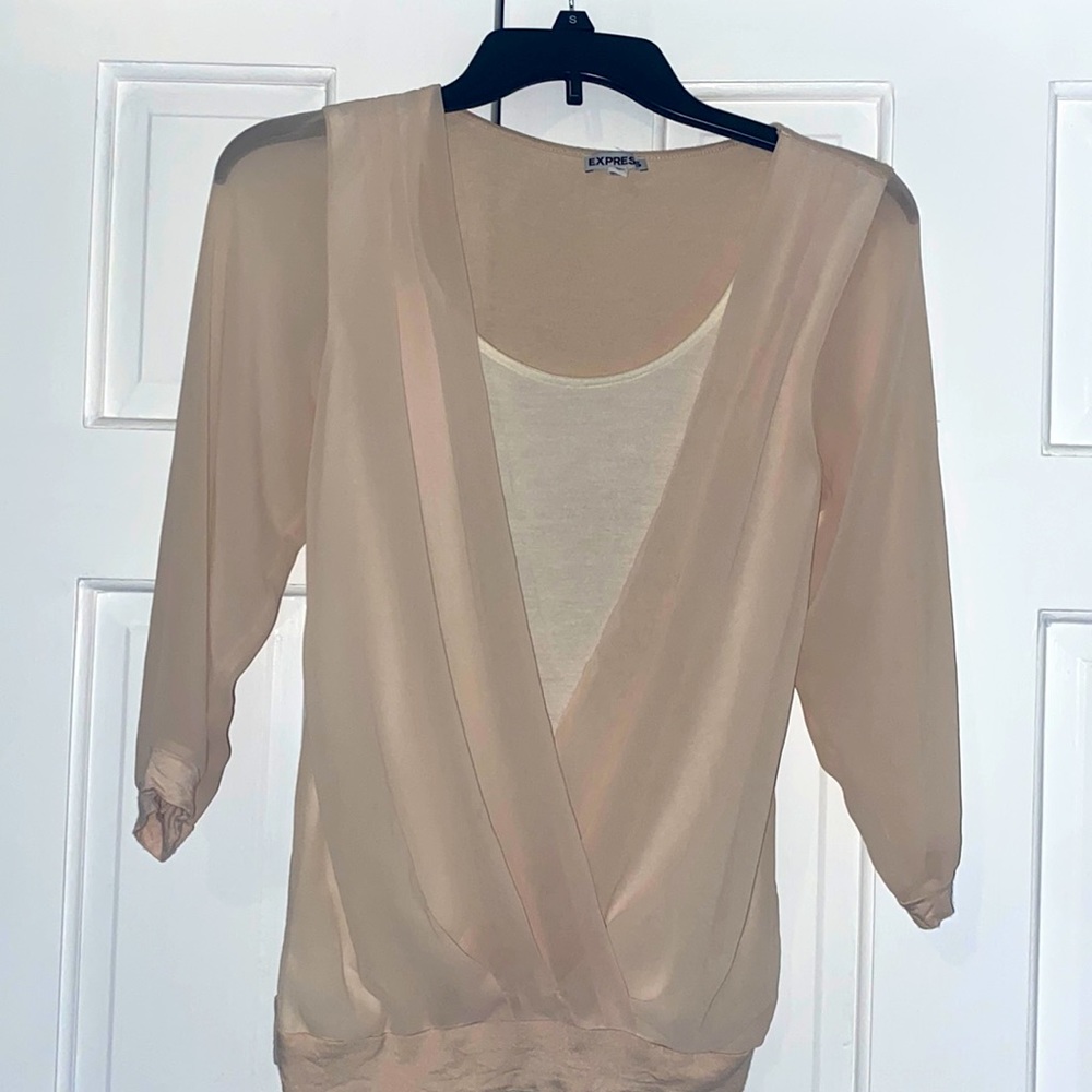 XS Express wrap front blouse. Blush and off white.